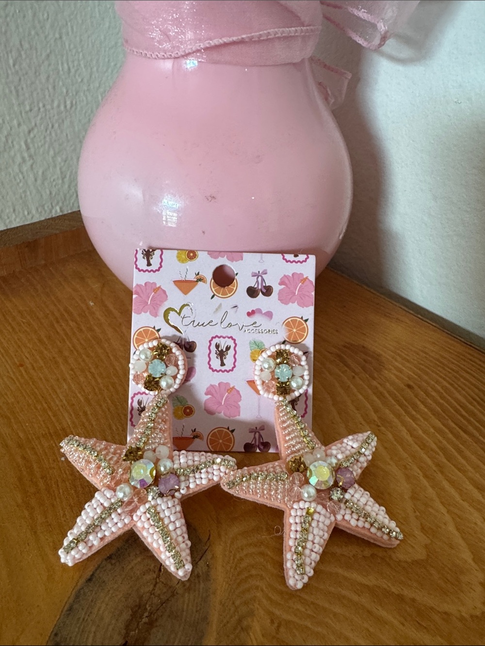 Beaded Pink Starfish Kids Earrings by